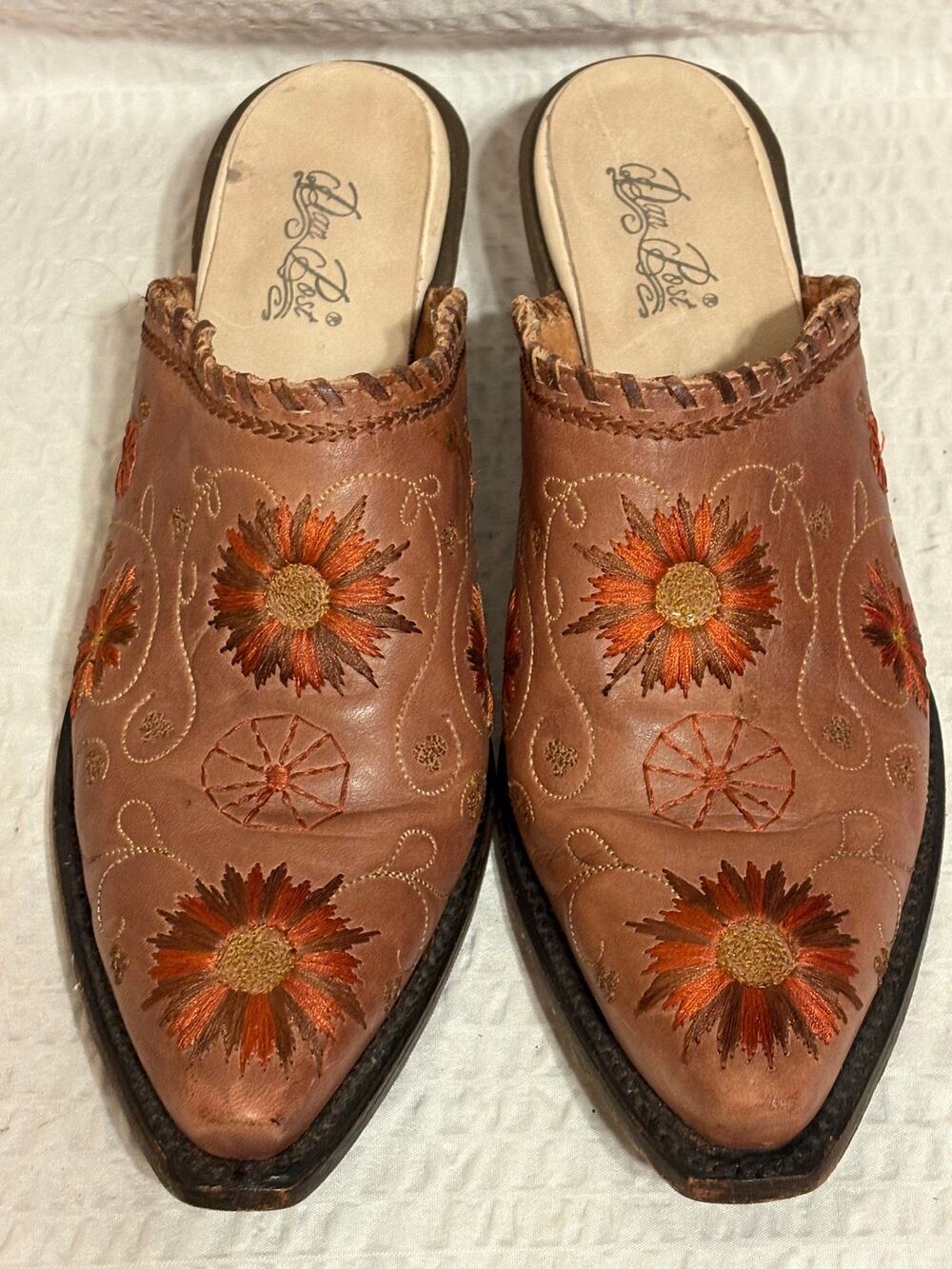 VTG Dan Post Floral Embroidered Leather Clogs Mules Women’s  PLZ Read for Size